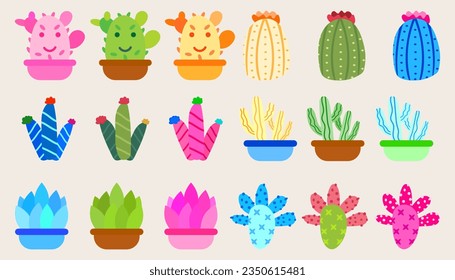 Collection illustration cactus and aloe vera desert thorn plant cactus and tropical house plants.Set of cactus and aloe vera.