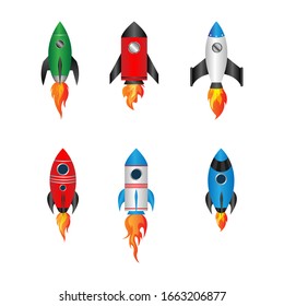 a collection of illustration designs of various rocket shapes