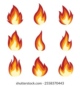 Collection of illustration fire different shapes