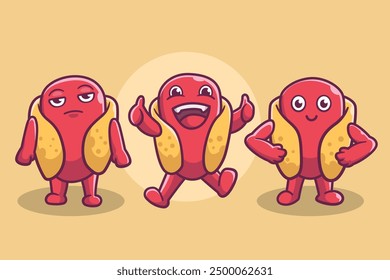 Collection illustration of a hot dog, character design, sticker design, digital design, illustration art, children illustration