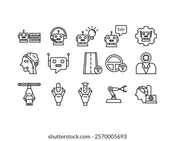  collection illustration set of machine learning line icons. icon robotic pack.
isolated white background,Editable line vector.