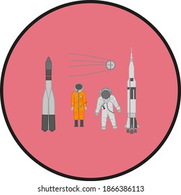 Colección de ilustraciones de la carrera espacial entre los Estados Unidos y la ex Unión Soviética. ilustración para diseño web y móvil.