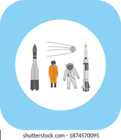 Collection of illustration of the space race between the United States and the former Soviet Union. illustration for web and mobile design.