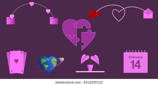 collection of illustration vector elements for Valentine's Day. 
