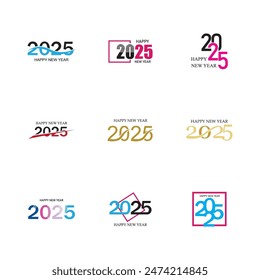 collection illustration vector graphic of Happy New Year 2025 text design.perfect for Cover of business diary for 2025 with wishes. Brochure design template, banner.etc .Isolated on white background
