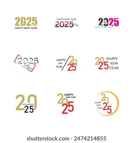 collection illustration vector graphic of Happy New Year 2025 text design.perfect for Cover of business diary for 2025 with wishes. Brochure design template, banner.etc .Isolated on white background