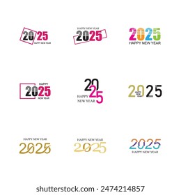 collection illustration vector graphic of Happy New Year 2025 text design.perfect for Cover of business diary for 2025 with wishes. Brochure design template, banner.etc .Isolated on white background