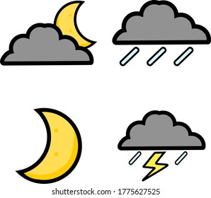 Sammlung von Illustrationen Vektorgrafik von Mond und schwarzen Wolken, die Regenwetter zeigen, perfekt für Wettervorhersagen Design-Materialien, etc.