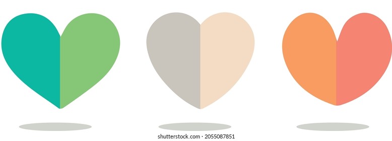 collection illustration vector heart shape three shapes halved with shadow below on a white background Suitable for creating posters, designs, icons, symbols, websites, buttons, cards and other tasks.