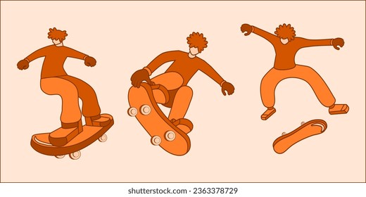 collection of illustrations of 3 people playing skateboarding