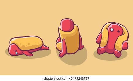 A collection of illustrations about hot dogs losing their spirit because they are not given sauce 