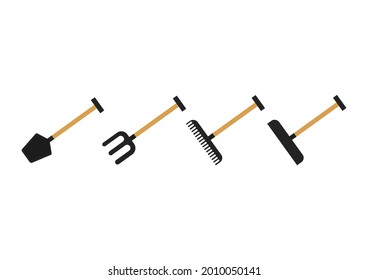 a collection of illustrations of agricultural tools, with a simple and modern design