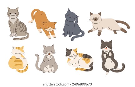 A collection of illustrations of cats in various poses.