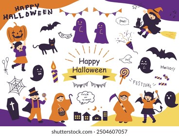 collection of illustrations of children enjoying Halloween