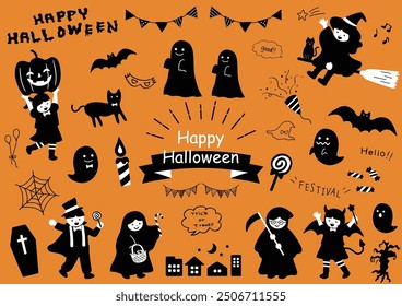 collection of illustrations of children enjoying Halloween