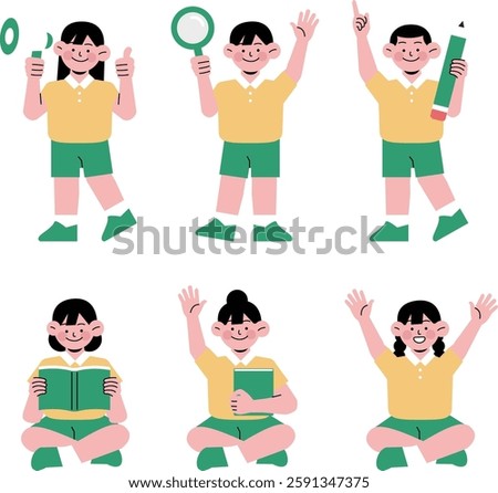 A collection of illustrations of children studying