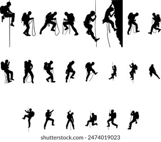 Kollektion von Abbildungen von Klettersilhouetten. Rock Kletterer Silhouette
