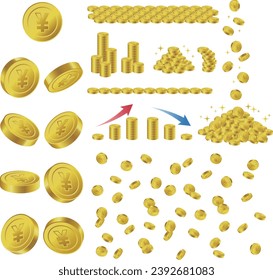 Collection of illustrations of coins with the Japanese yen mark