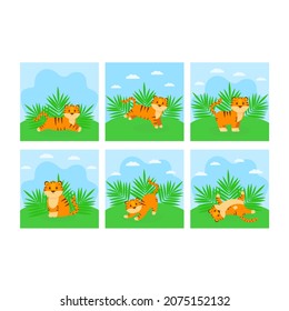 Collection of illustrations with a cute tiger.