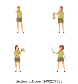 Collection of illustrations featuring a character in various adventure poses, perfect for design elements