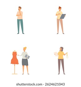 Sammlung von Illustrationen mit Profis, die arbeiten, denken und entwerfen