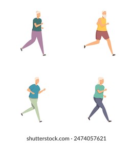 Collection of illustrations featuring senior men engaged in running or jogging, showcasing healthy lifestyle