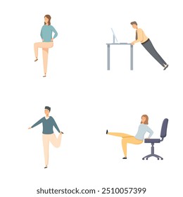 Coleção de ilustrações com vários funcionários do escritório executando diferentes tarefas relacionadas ao trabalho