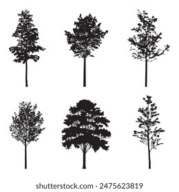 Colección de ilustraciones de siluetas de árboles forestales