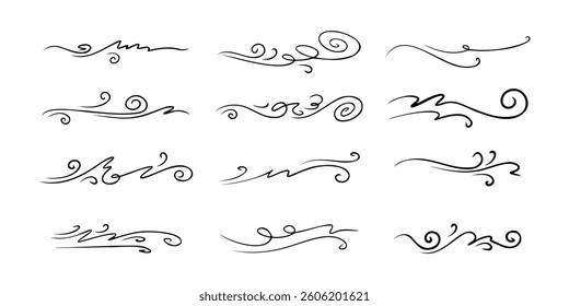 A collection of illustrations of gently waving wind.