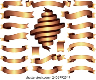 A collection of illustrations of gold ribbons with gold lines