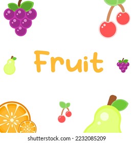 collection of illustrations of grapes, cherries, pears, oranges isolated on a white background for vitamin or textile products