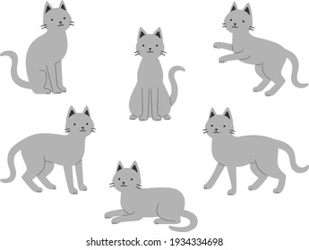 A collection of illustrations of gray cats in various poses