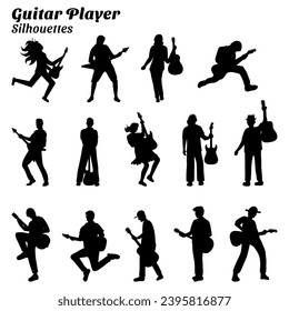 Collection of illustrations of guitar player silhouettes