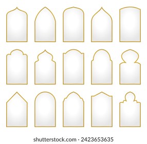 Colección de ilustraciones de puertas y ventanas islámicas. vector aislado en fondo blanco. elementos de diseño para tarjetas de felicitación, afiches, banners, web, medios sociales para festividades islámicas.