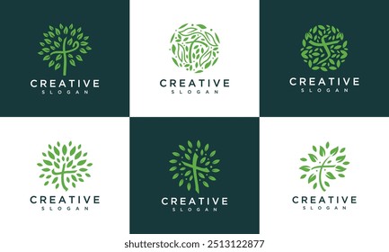 collection of illustrations logo design cross tree nature	