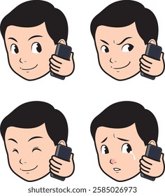 Collection of illustrations of men talking on smartphones