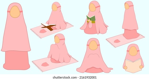 a collection of illustrations of Muslim children praying