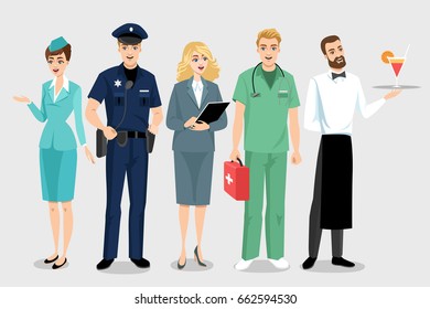 Collection of illustrations of people of different professions in a cartoon style
