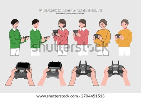 Collection of illustrations of people holding controllers