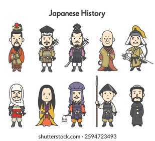 A collection of illustrations of people from Japanese history during the Muromachi period