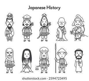 A collection of illustrations of people from Japanese history during the Muromachi period