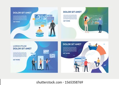 Collection of illustrations with people working virtually. Development, optimization, teamwork. Flat vector. Virtual reality concept for banner, website design or landing web page