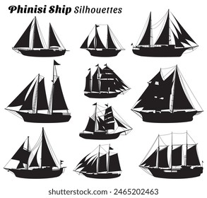 Collection of illustrations of phinisi ship silhouettes