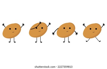 una colección de ilustraciones de papas con caras alegres sobre un fondo blanco