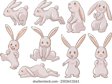 A collection of illustrations of rabbits in different poses