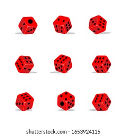 Illustrationen von rotem Würfel-Design mit schwarzen Würfeln, die dreidimensional mit Schatten aussehen
