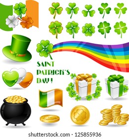 Collection illustrations of Saint Patrick's Day symbols.