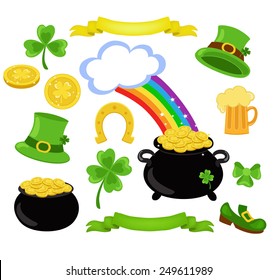 Collection illustrations of Saint Patrick's Day symbols.