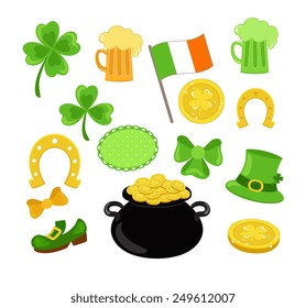 Collection illustrations of Saint Patrick's Day symbols.