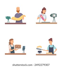 Collection of illustrations showcasing chefs and bakers preparing various dishes